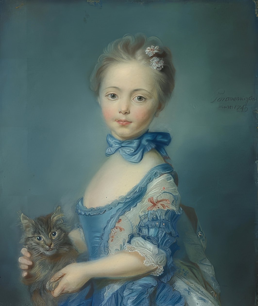 Dívka s kočkou. 1743? od Jean Baptiste Perronneau