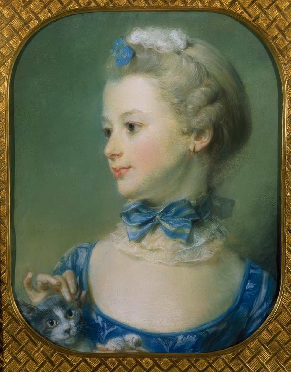 Holčička s kočkou (Portrét Mlle Huquier) od Jean Baptiste Perronneau