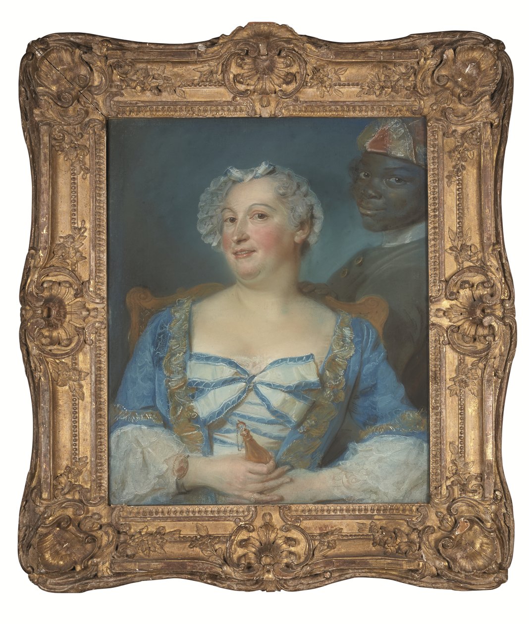 Portrét ženy v modrých šatech a jejího černého sluhy od Jean Baptiste Perronneau
