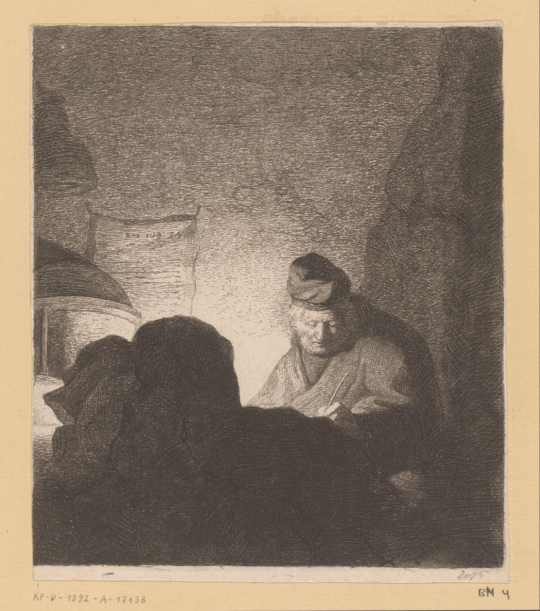 Muž píšící ve světle lampy od Jean Baptiste Pierre Lebrun (attributed to)