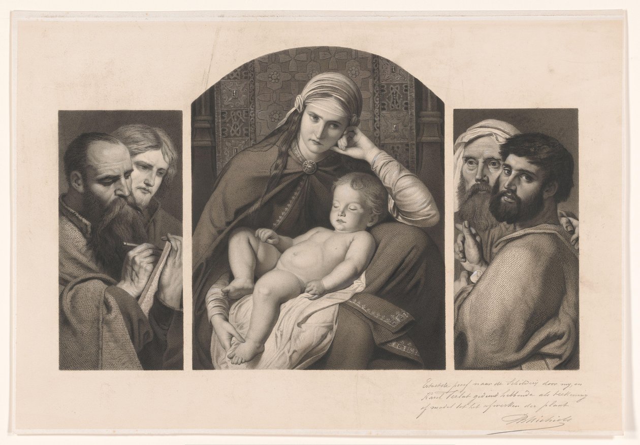 Triptych: Marie s Kristem na klíně a dvě skupiny po dvou apoštolech od Jean Baptiste Pierre Michiels (signed by artist)