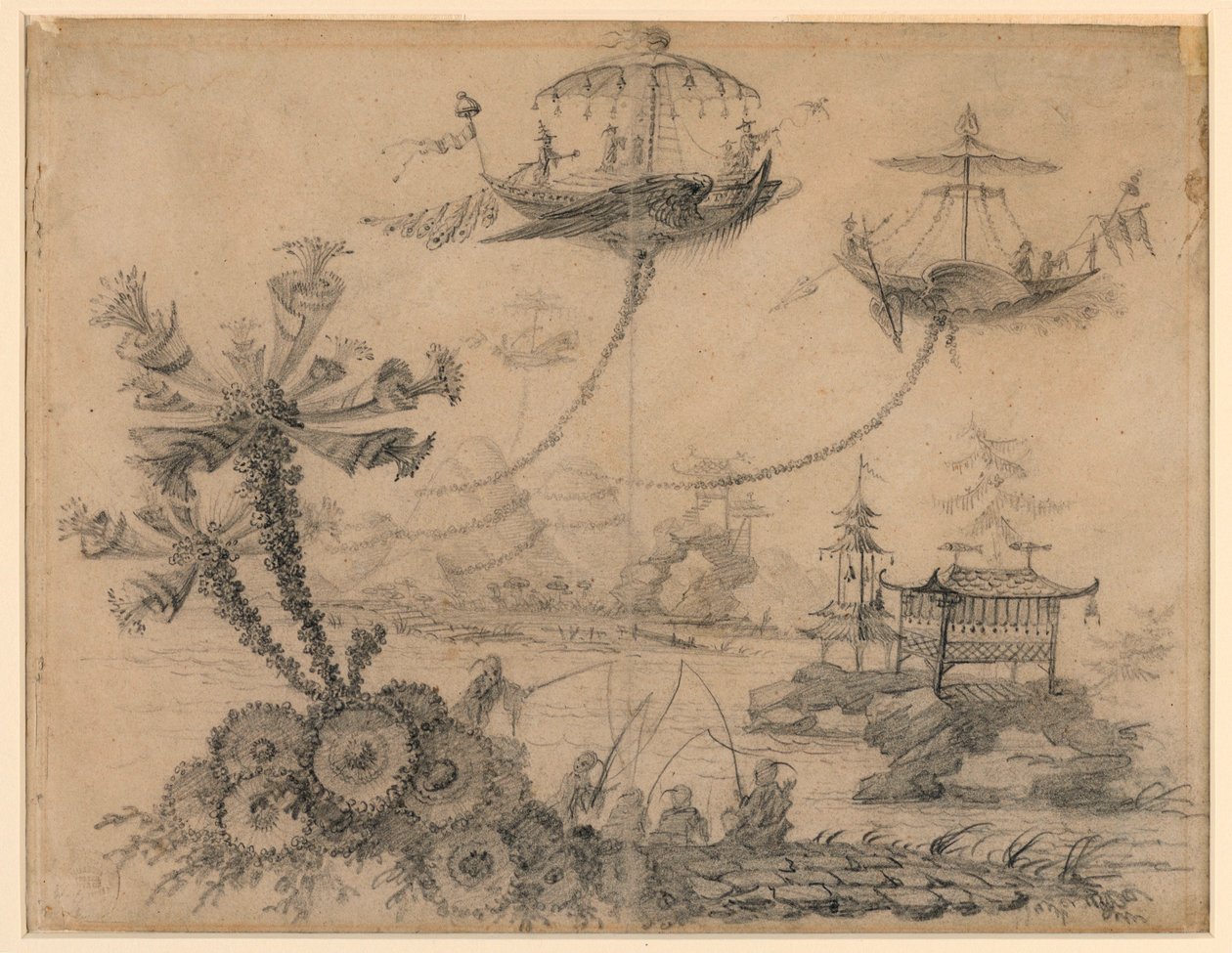 Kresba, Chinoiserie Fantasy, 1770-90 od Jean Baptiste Pillement