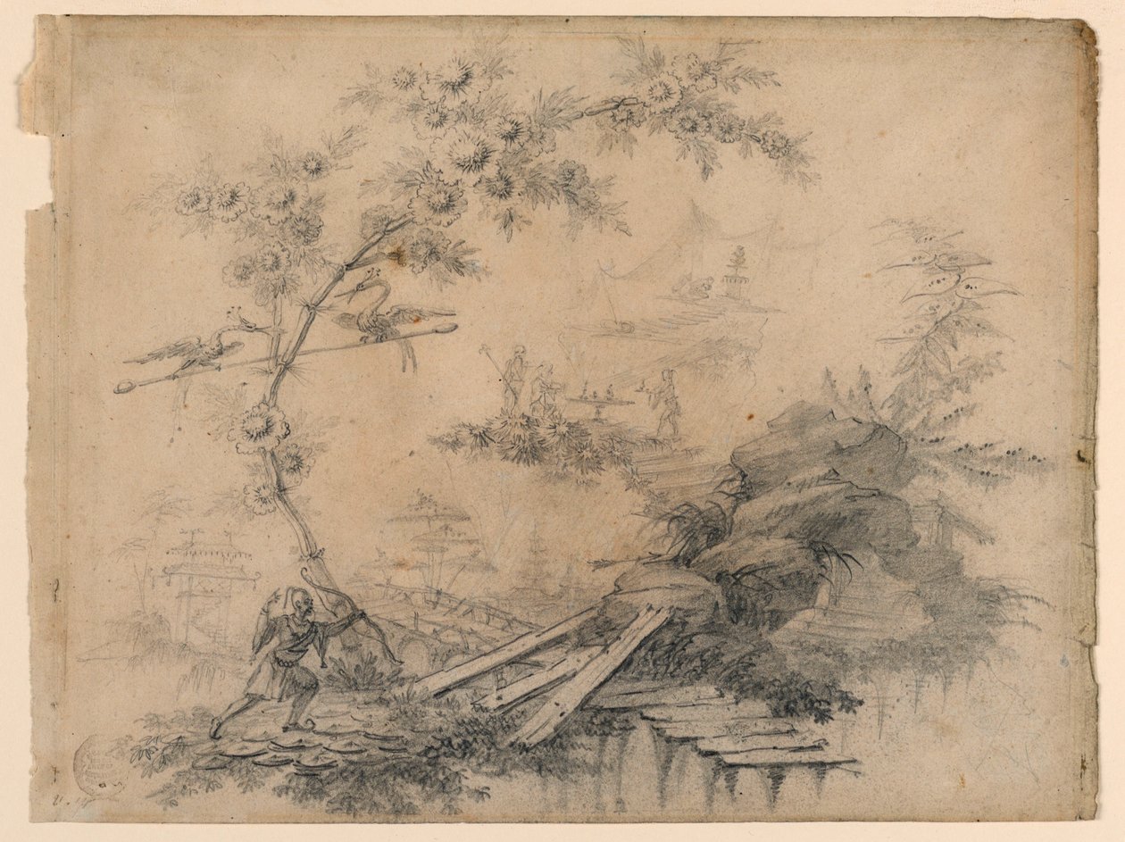 Kresba, Chinoiserie Fantasy, asi 1780 od Jean Baptiste Pillement