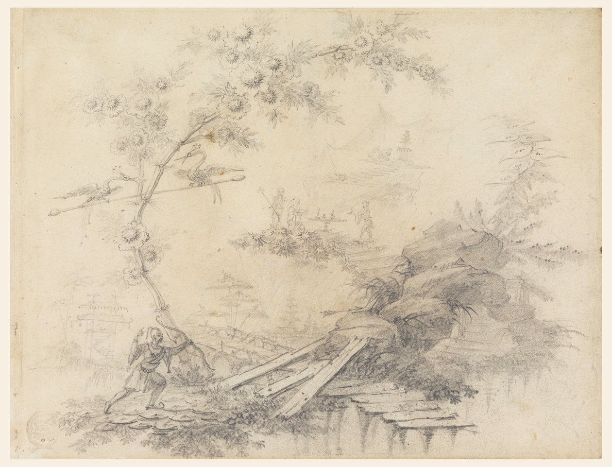 Kresba, Chinoiserie Fantasy, asi 1780 od Jean Baptiste Pillement