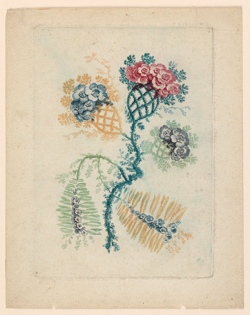 Fantastický květinový motiv z Nouvelle Suitete de Cahiers de Fleurs Idéales od Jean Baptiste Pillement