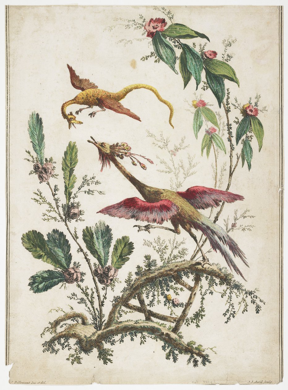 Ornament. Chinoiserie. Květiny a ptáci., 1770 od Jean Baptiste Pillement