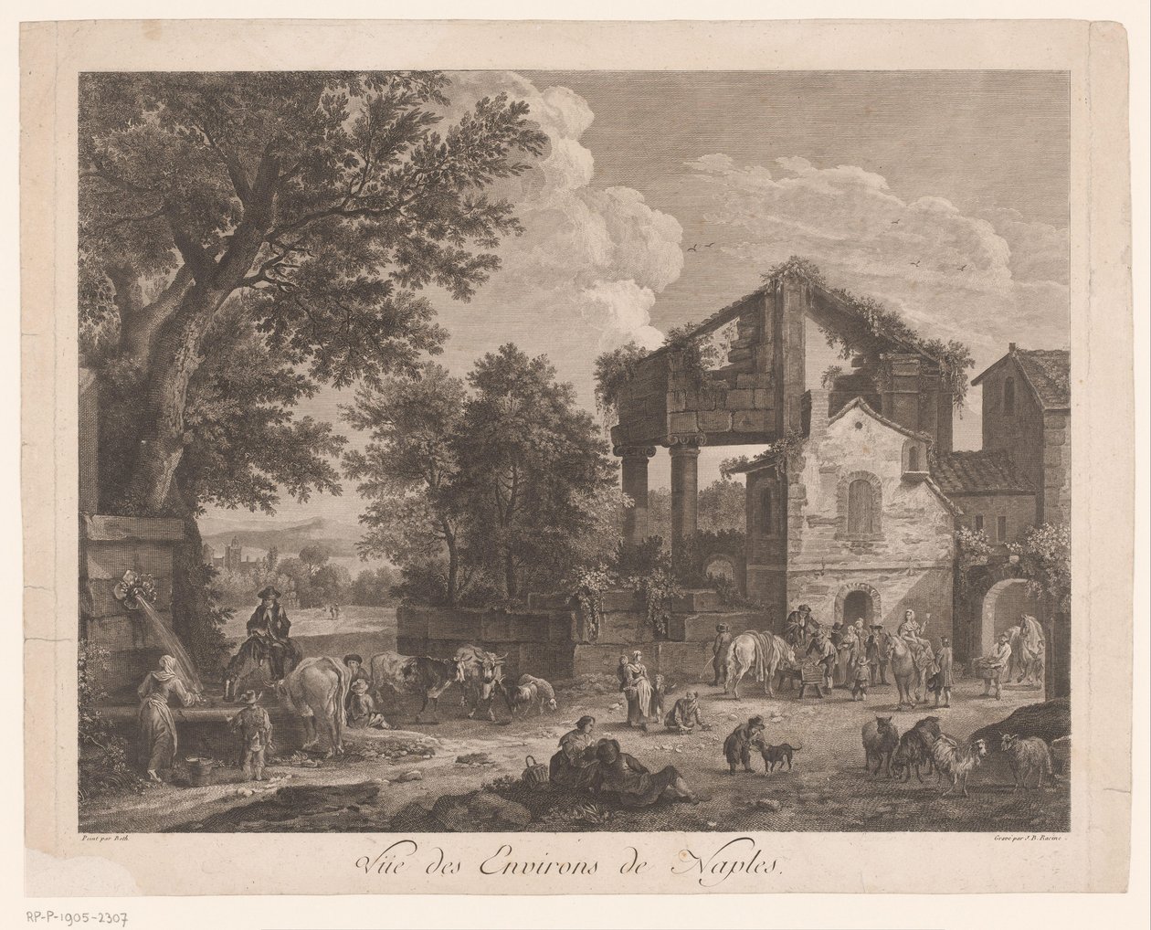 Výhled na okolí Neapole Vüe ​​​​des Environs de Neapol (název na objektu) od Jean Baptiste Racine