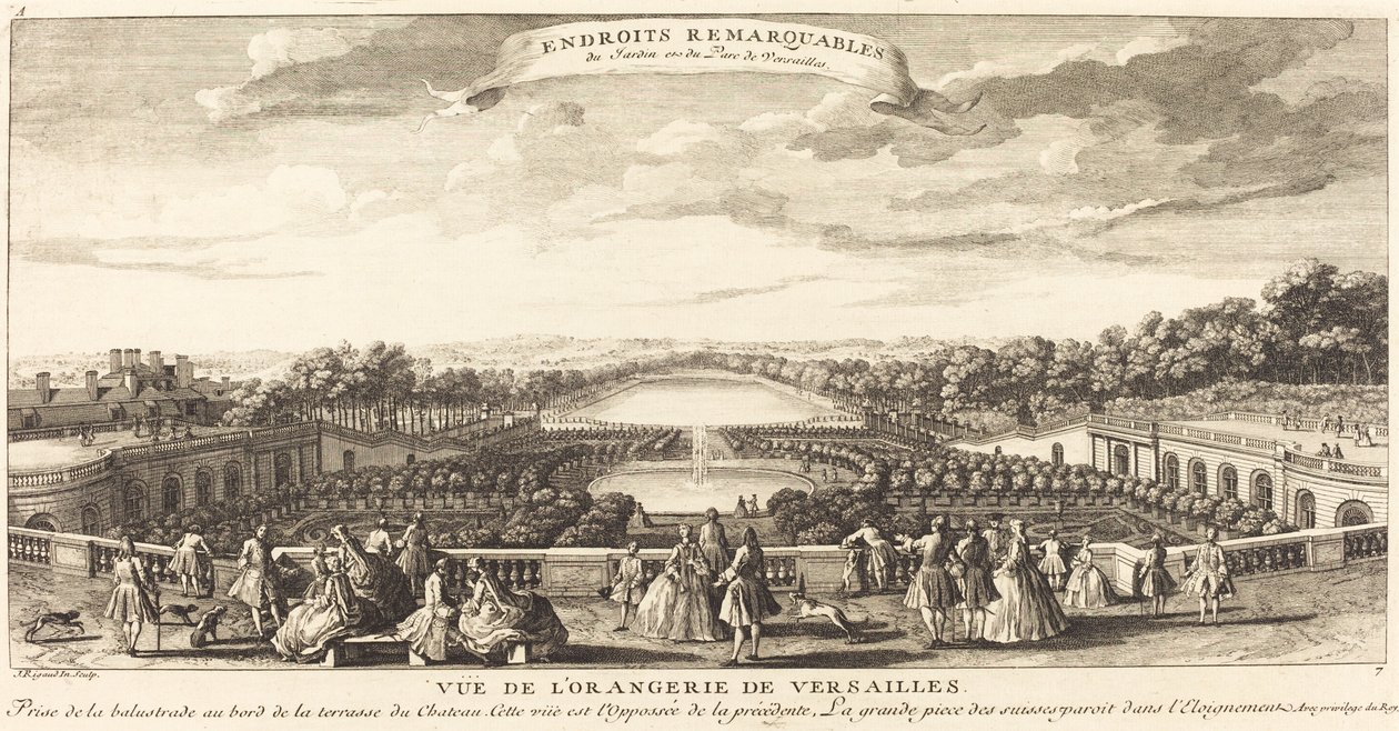 Pohled na oranžerii ve Versailles od Jean Baptiste Rigaud