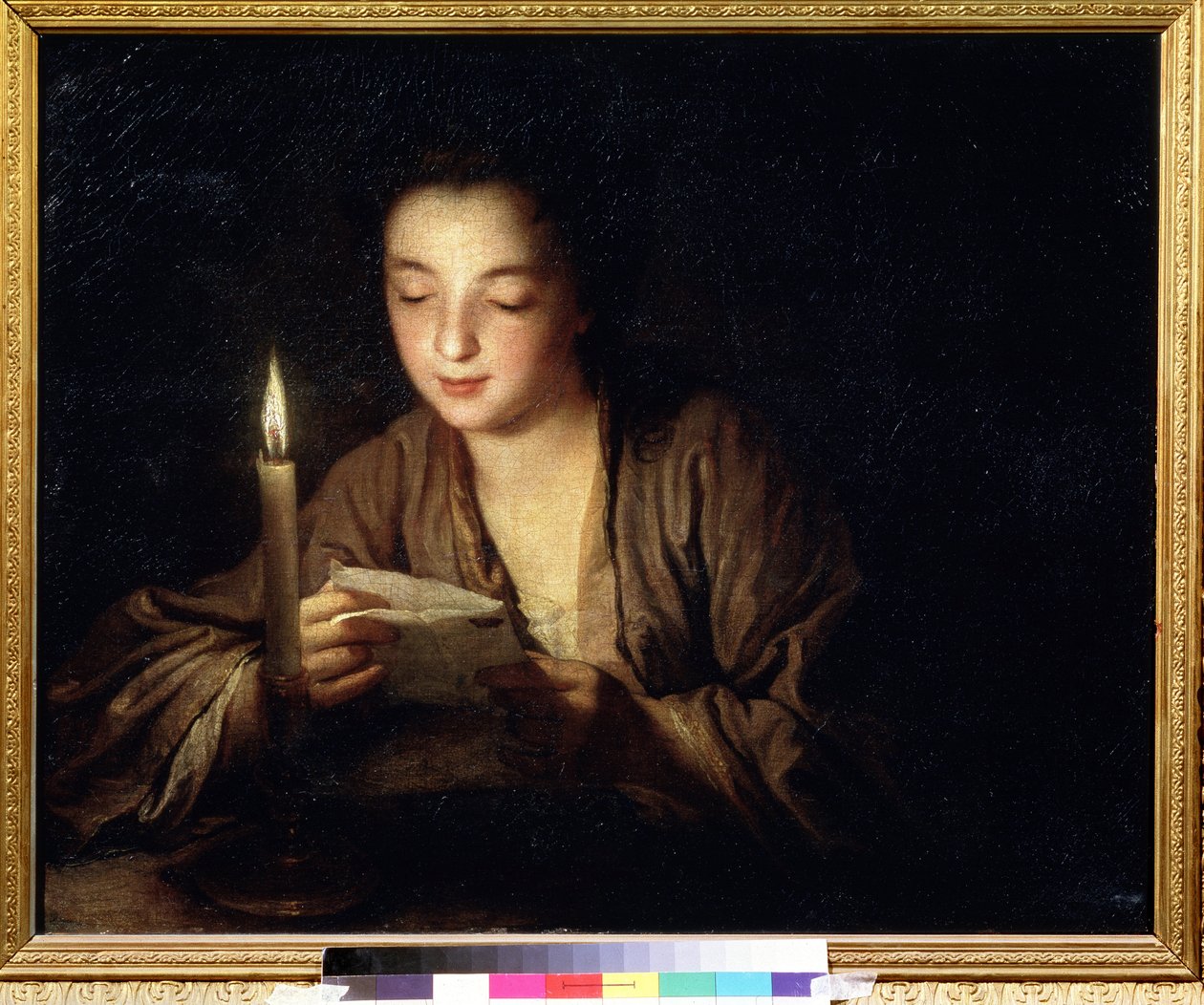 Dívka se svíčkou. Obraz Jean Baptiste Santerre (1658-1717). Olej na plátně, 64 x 79 cm, kolem roku 1700. Francouzské umění 18. století. Puškinovo muzeum výtvarných umění, Moskva. od Jean Baptiste Santerre