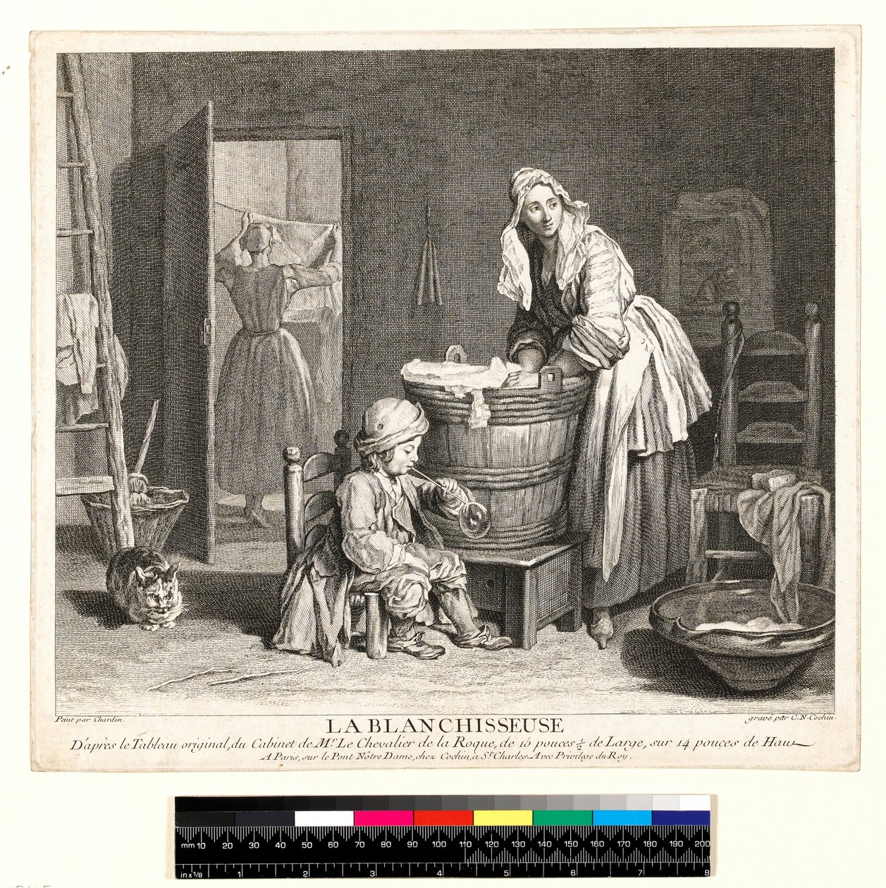 La Laundress, vyryl Charles Nicolas Cochin I (1688-1754) 1739 (lept a rytina) od Jean-Baptiste Simeon (after) Chardin
