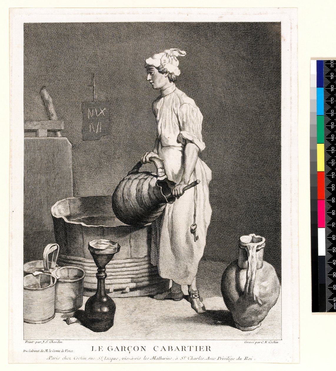 Le Garçon Cabaretier (The Cellar Boy) vyrytý Charlesem Nicolasem Cochinem I (1688-1754) 1750 (lept a rytina) od Jean Baptiste Simeon (after) Chardin
