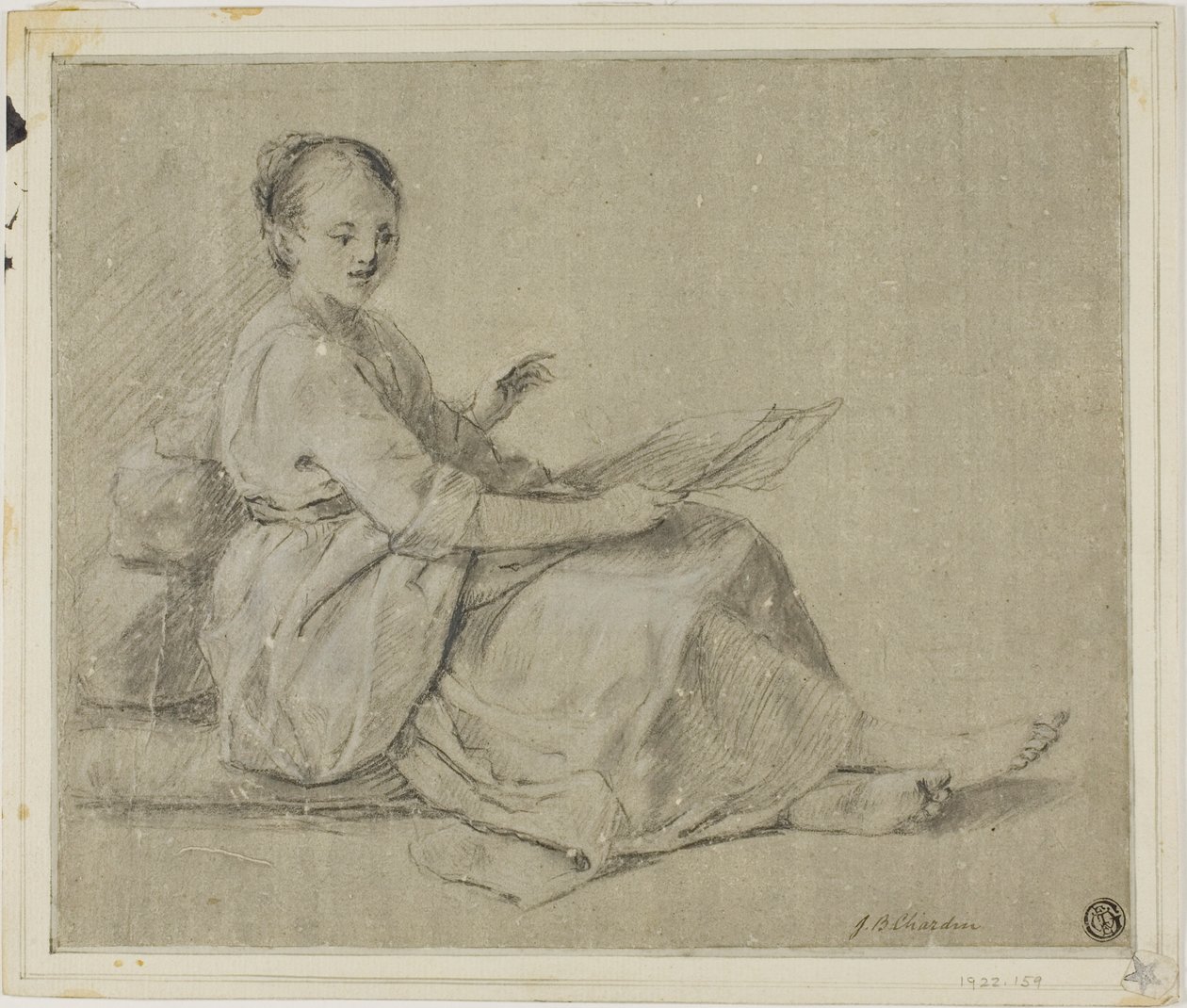 Bosá žena sedící na zemi od Jean Baptiste Simeon Chardin