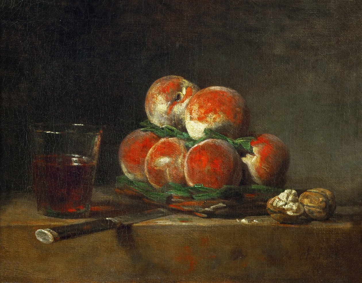 Košík broskví od Jean Baptiste Simeon Chardin