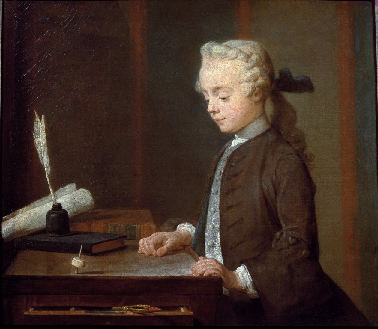Chlapec s káčou (nebo Dítě s teetotem) - olej na plátně od Jean Baptiste Simeon Chardin
