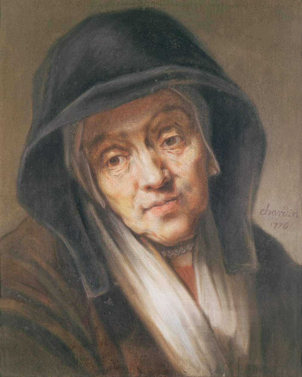 Kopie portrétu od Rembrandta jeho matky, 1776 (pastel na papíře) od Jean Baptiste Simeon Chardin