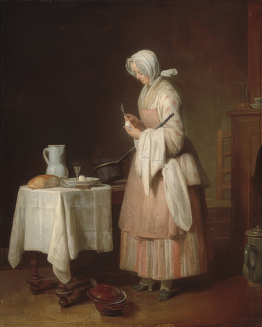 Pozorná sestra. 1747 od Jean Baptiste Simeon Chardin