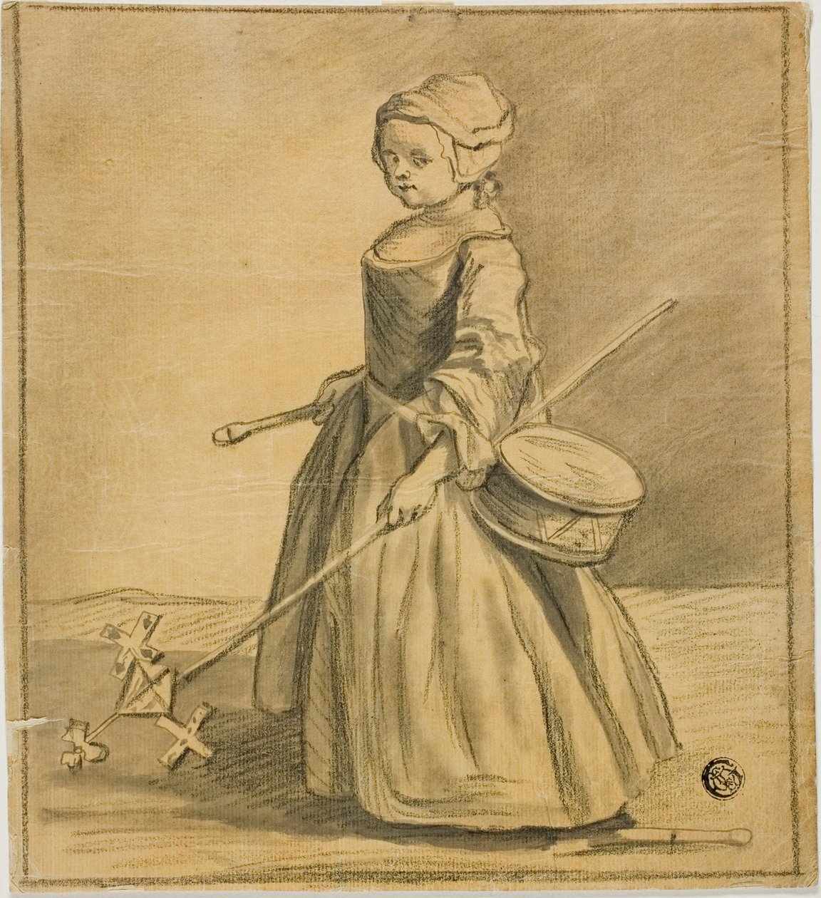Dívka hrající si s bubnem od Jean Baptiste Simeon Chardin