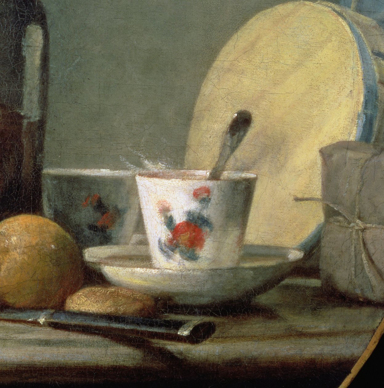 Sklenice meruněk, 1758, detail od Jean Baptiste Simeon Chardin
