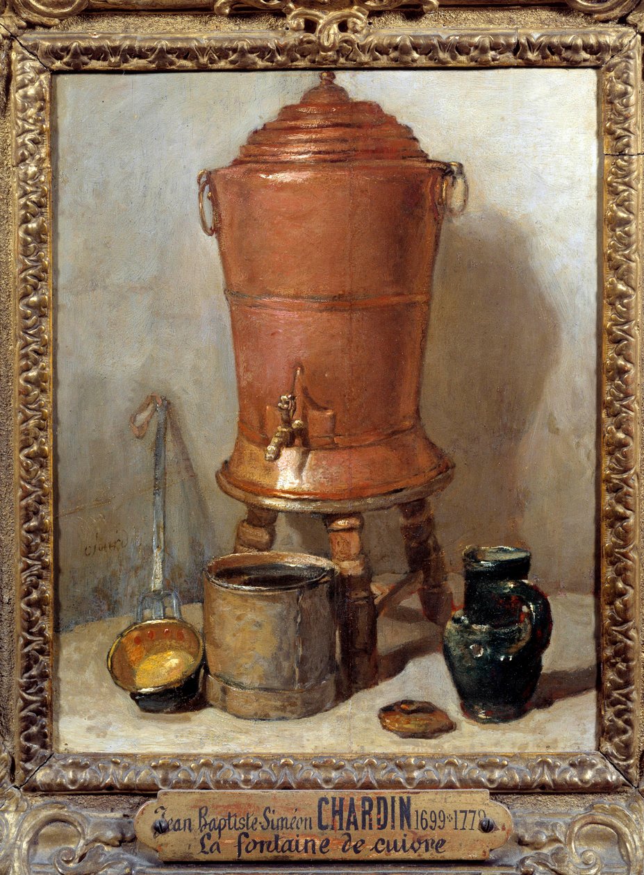 La fontaine de měděný obraz od Jean Baptiste Simeon Chardin (1699-1779) 1733 Rozm. 0,28x0,23 m - Měděné pítko. Obraz Jean Baptiste Simeon Chardin (1699-1779) od Jean Baptiste Simeon Chardin