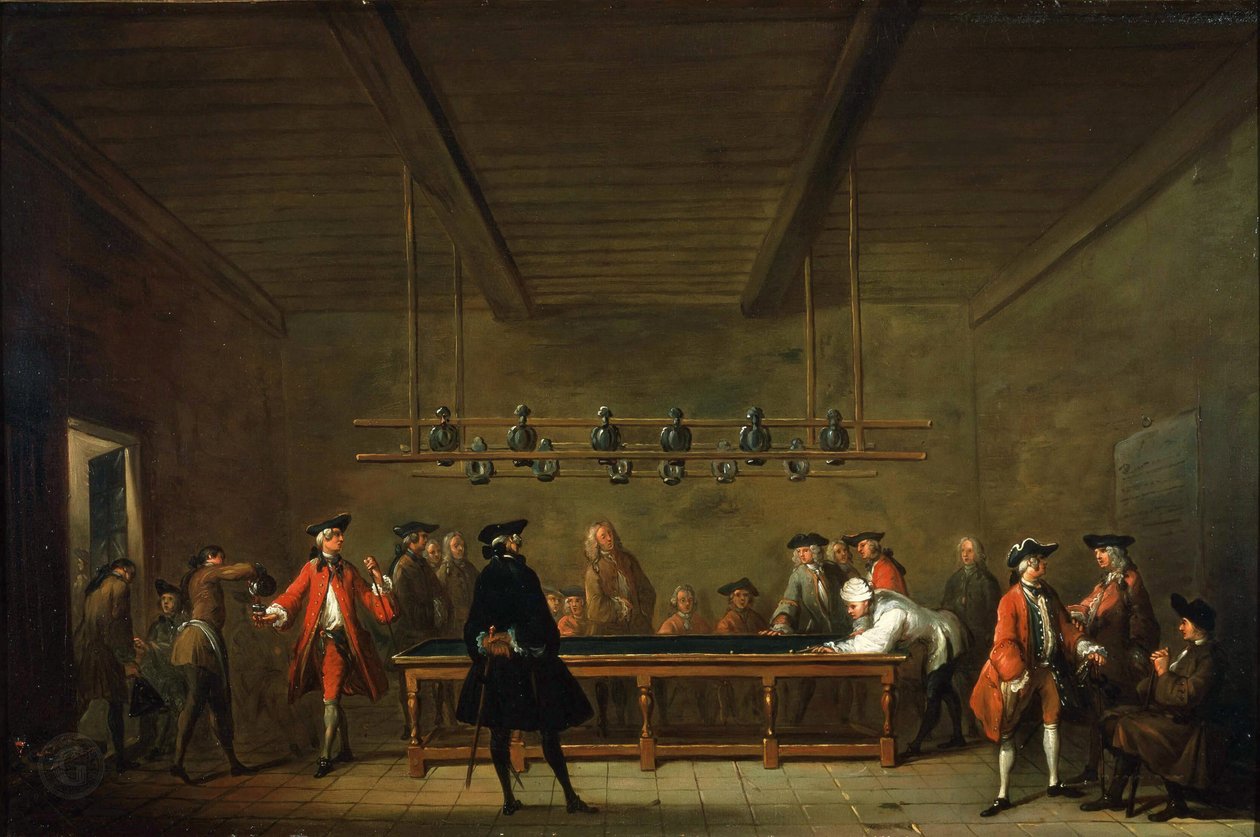 Kulečníková hra The Billiard Match, c. 1725. od Jean Baptiste Simeon Chardin