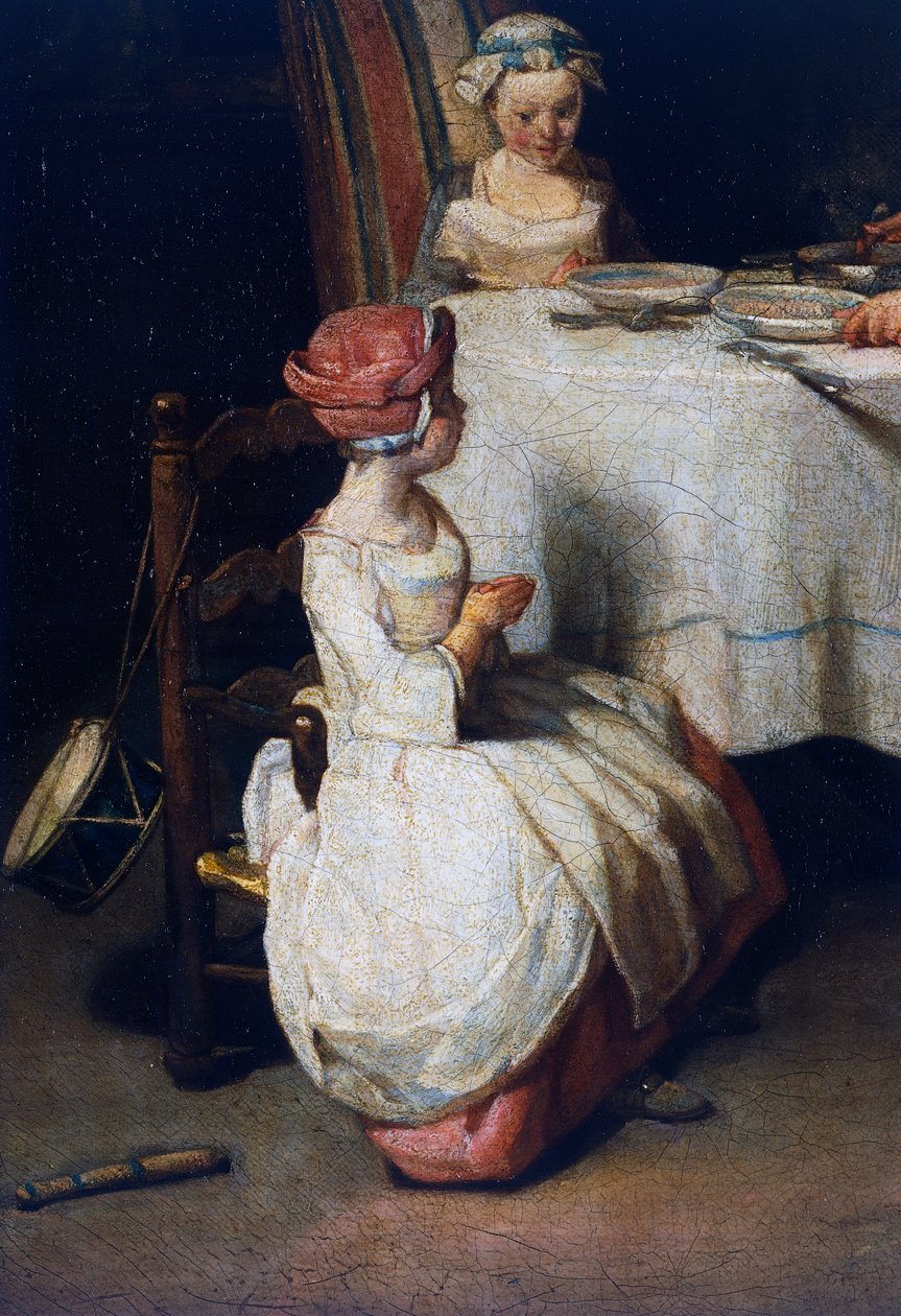 Le Benedicte, kolem 1740, detail (olej na plátně) od Jean Baptiste Simeon Chardin