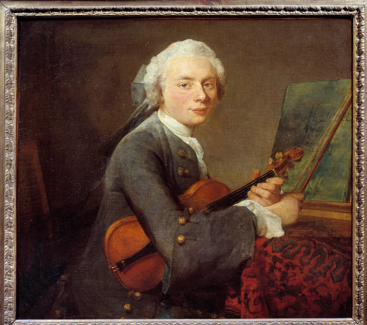 Mladý muž s houslemi nebo portrétem Charlese Theodose Godefroye (1718-1796) Obraz Jean Baptiste Simeon Chardin (1699-1779) Sun. 0,67x 0,74 m - Mladý muž s houslemi aneb Portrét Charlese Theodose Godefroye (1718-1796). Obraz Jean-Baptiste S od Jean Baptiste Simeon Chardin