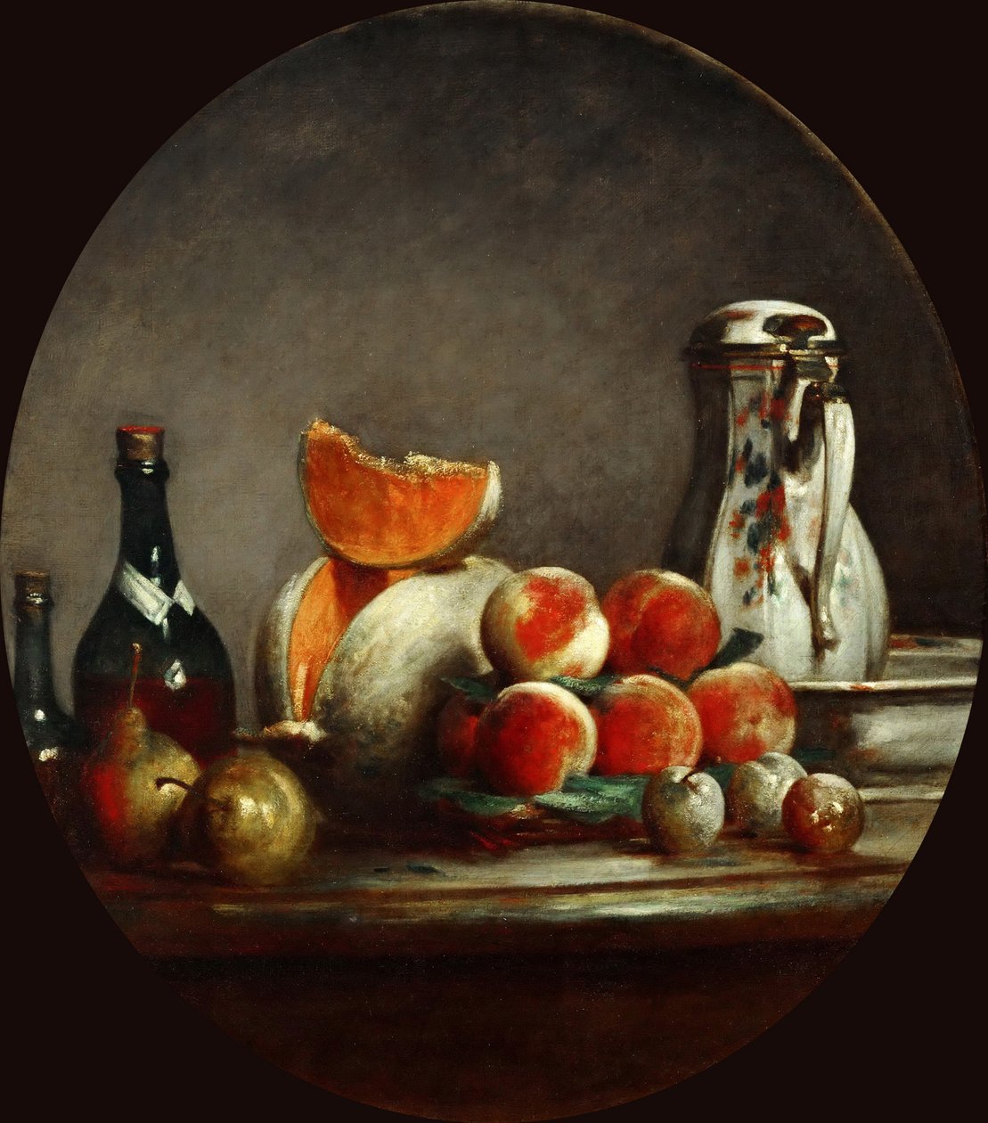Melouny, hrušky, broskve a švestky aneb The cut meloun, 1760 od Jean Baptiste Simeon Chardin