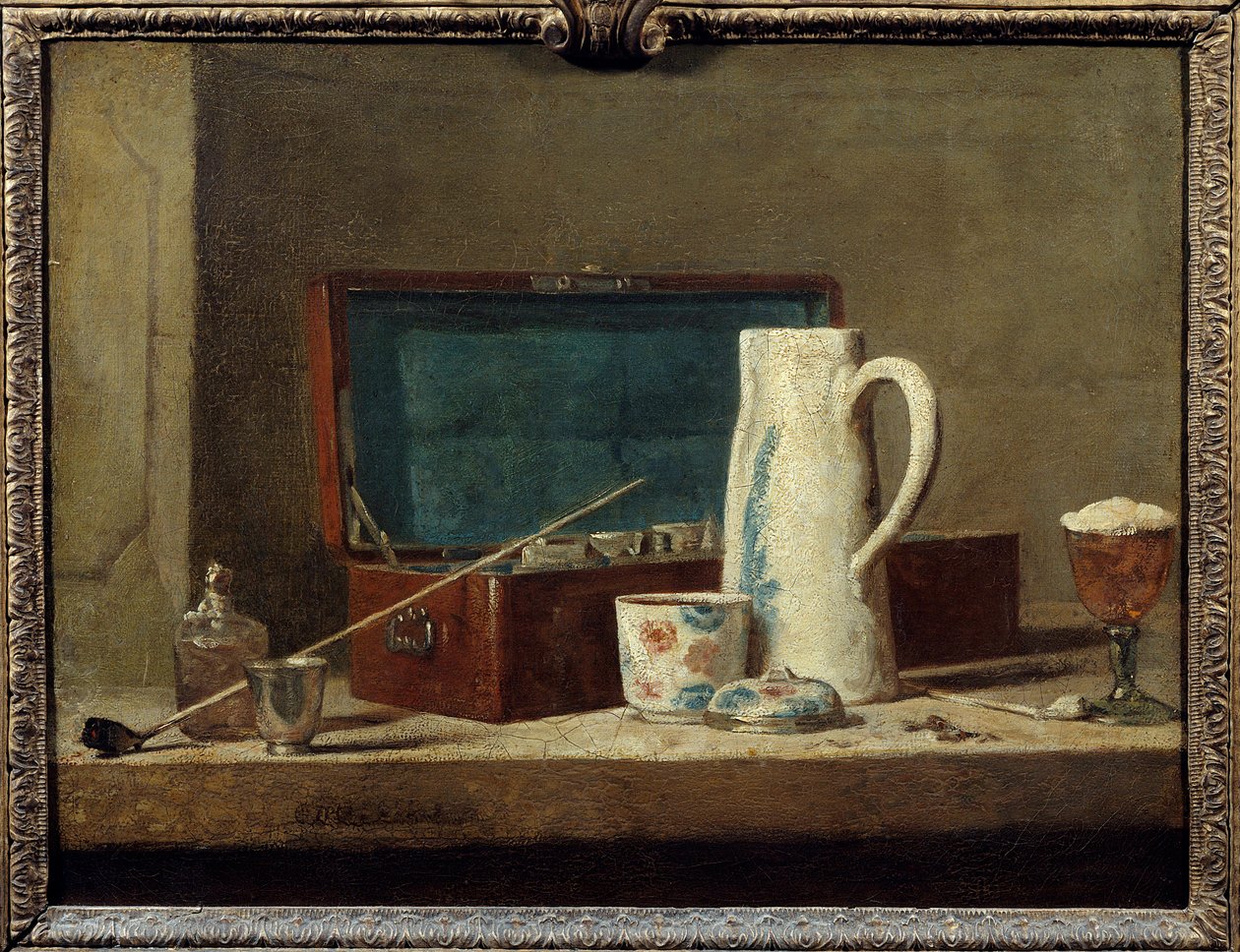 Dýmky a váza na pití nebo kouření Obraz Jean Baptiste Simeon Chardin (1699-1779) 18. století Sun. 0,32 x 0,42 m. Paříž. muzeum Louvre od Jean Baptiste Simeon Chardin