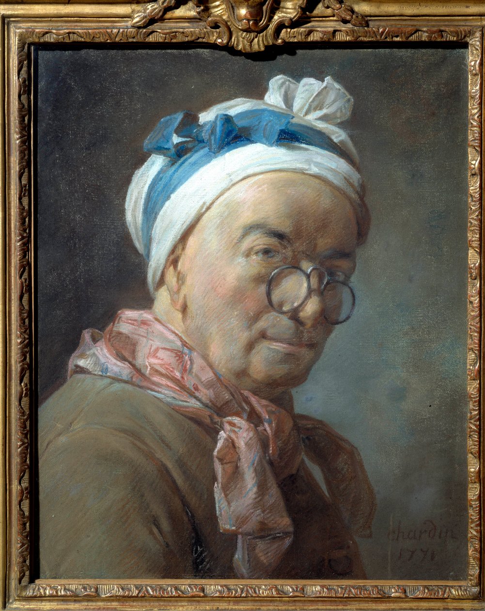 Autoportrét vyprávěný besicles Obraz Jean Baptiste Simeon Chardin (1699-1779). 1771. Rozm. 0,459 x 0,375 m. od Jean Baptiste Simeon Chardin