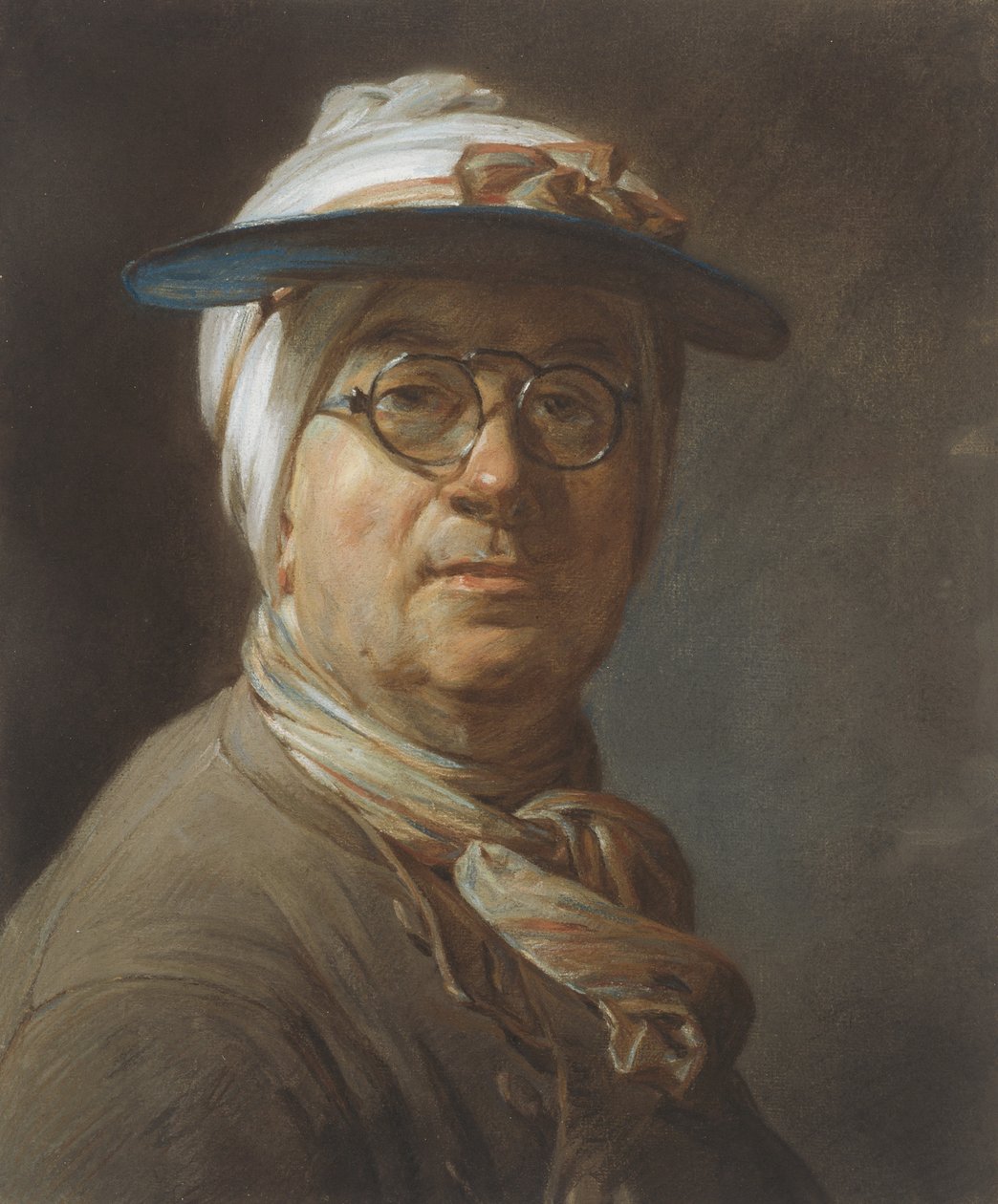 Autoportrét s hledím, c.1776 (pastel na papíře, připevněno na plátně) od Jean Baptiste Simeon Chardin