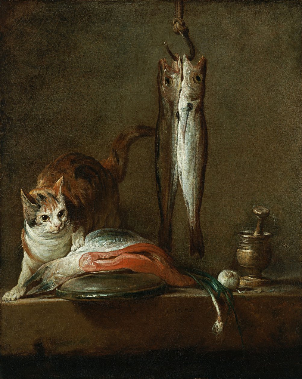 Zátiší s kočkou a rybami od Jean Baptiste Simeon Chardin