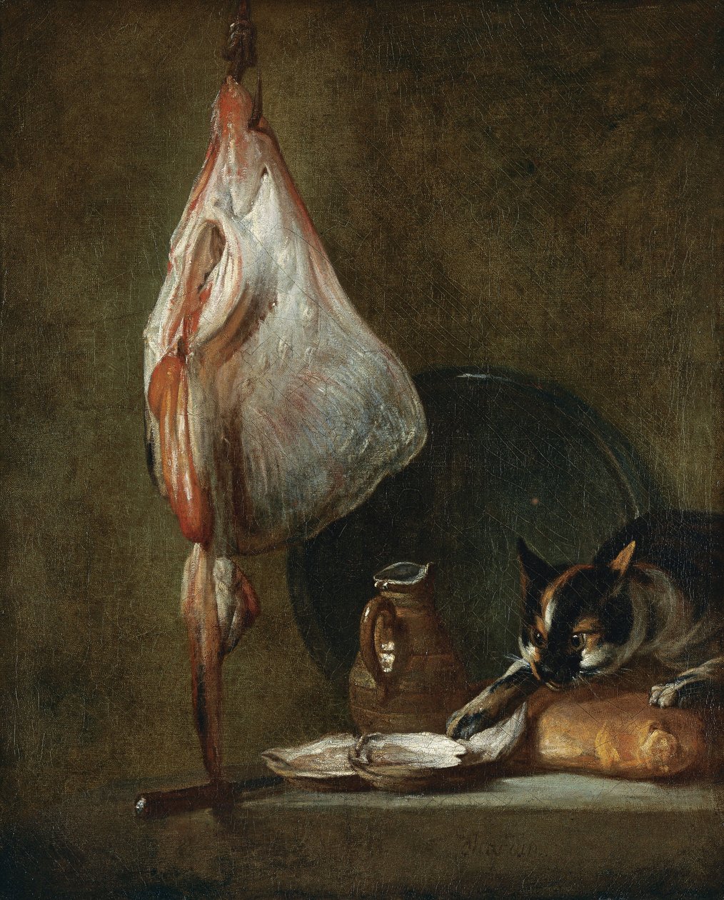 Zátiší s kočkou a rayfish od Jean Baptiste Simeon Chardin
