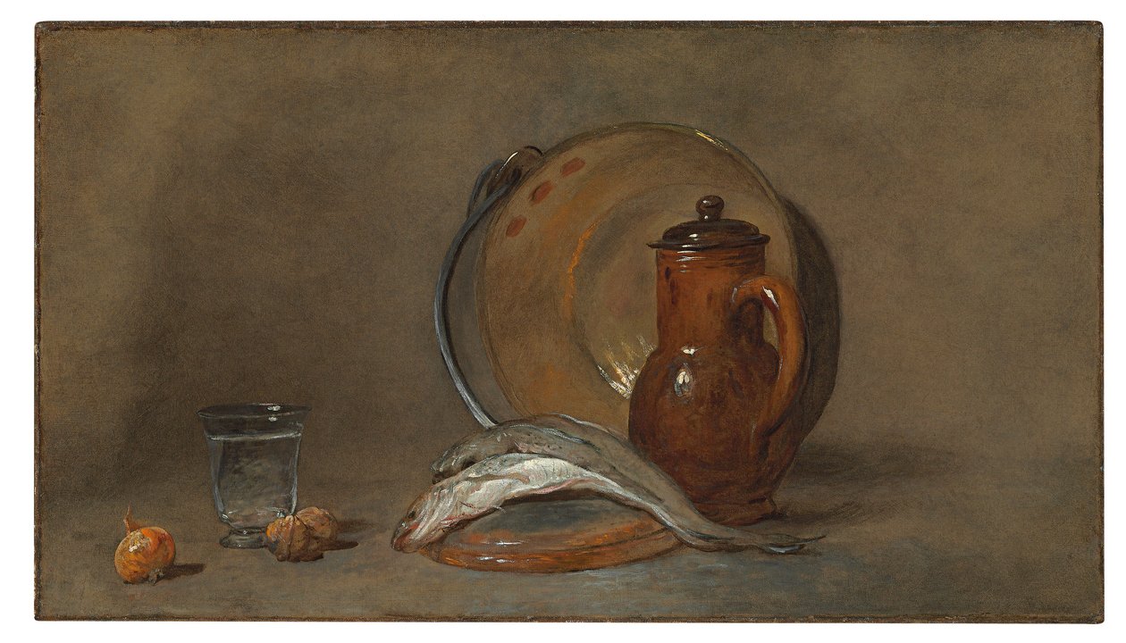 Zátiší s rybami a měděným hrncem od Jean Baptiste Simeon Chardin