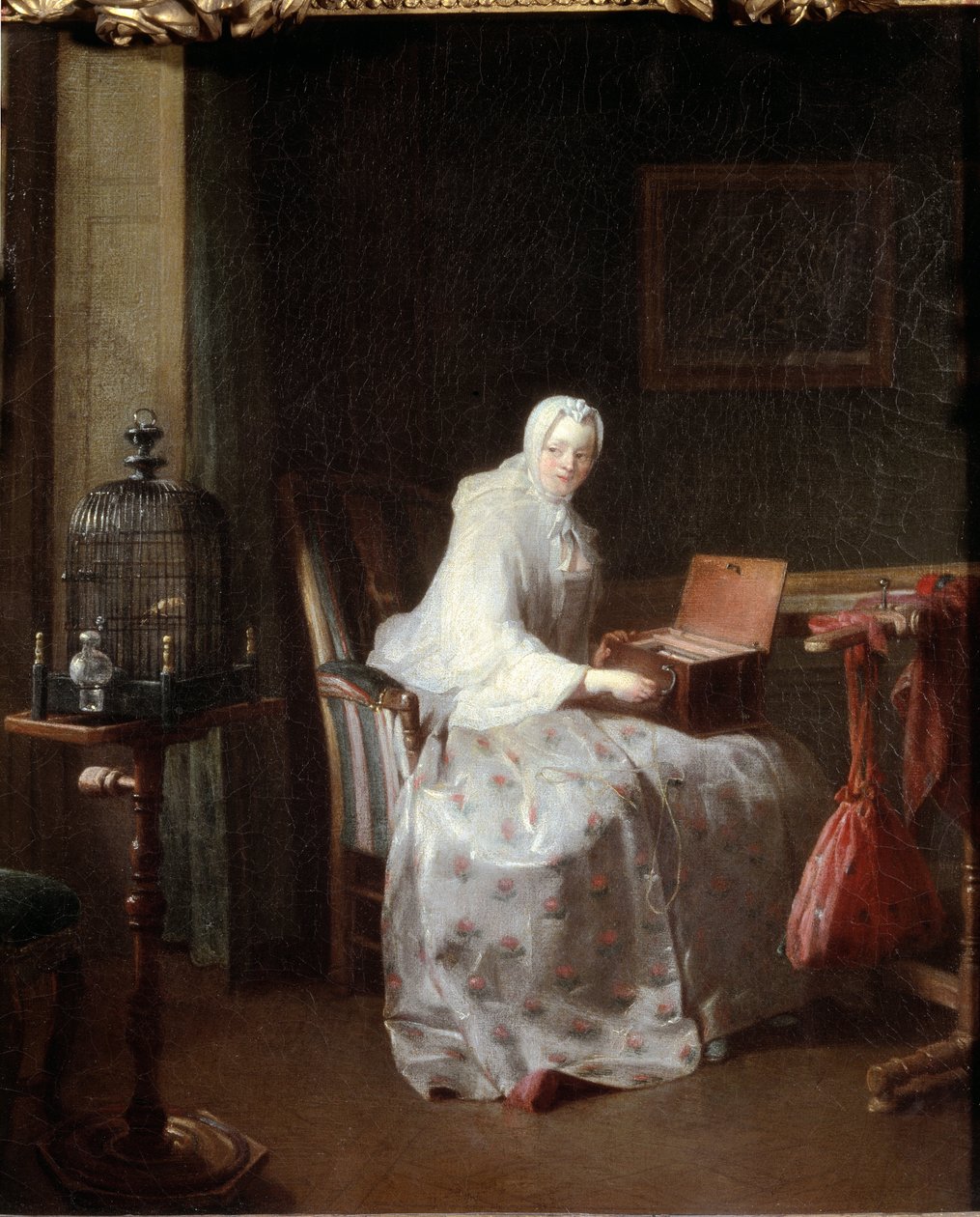Kanárský nebo žena mění své zábavy - olej na plátně od Jean Baptiste Simeon Chardin