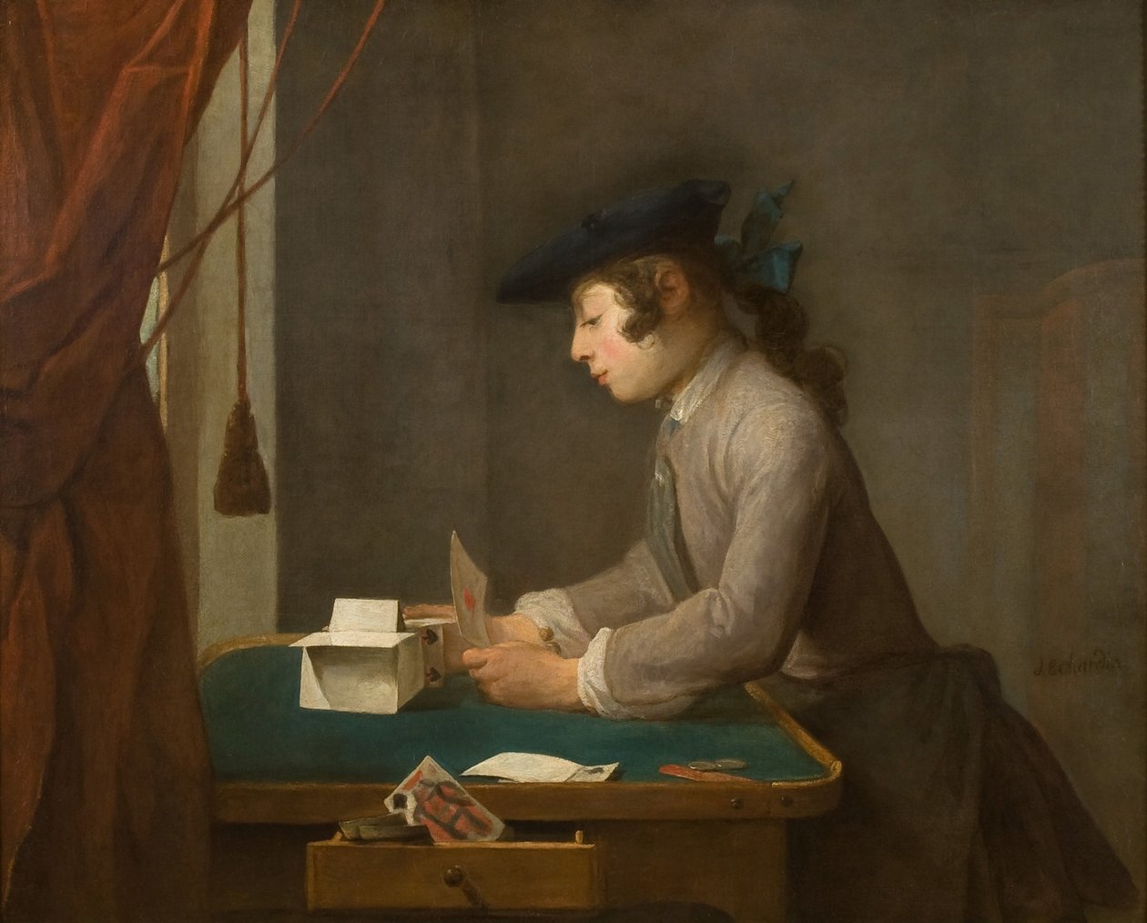 Dům z karet, 1735 od Jean Baptiste Simeon Chardin