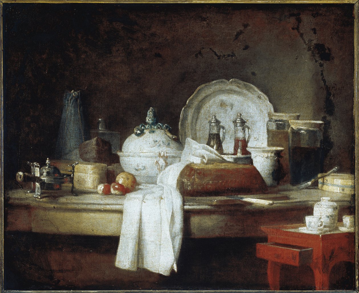 Důstojnický nepořádek aneb Pozůstatky obědové dezertové party (olej na plátně, kolem roku 1763) od Jean Baptiste Simeon Chardin
