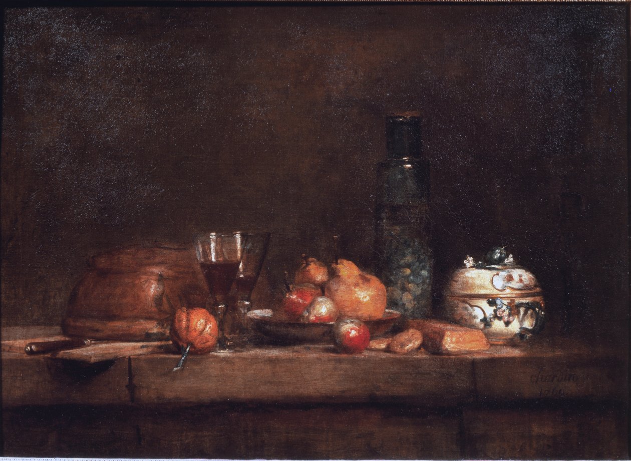 Sklenice oliv - Olej na plátně od Jean Baptiste Simeon Chardin