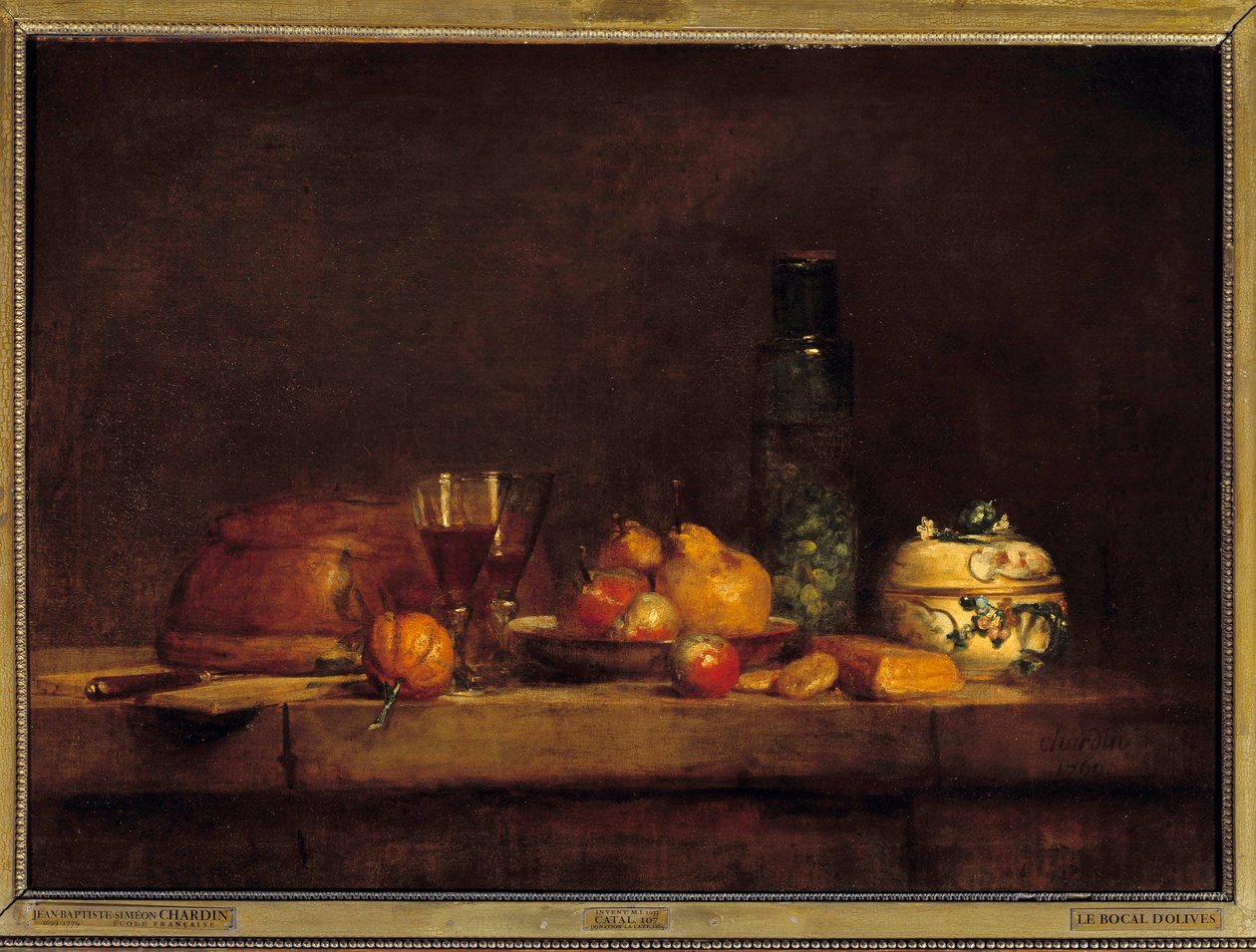 Sklenice oliv. Obraz Jean Simeon Chardin (1699-1779) od Jean Baptiste Simeon Chardin