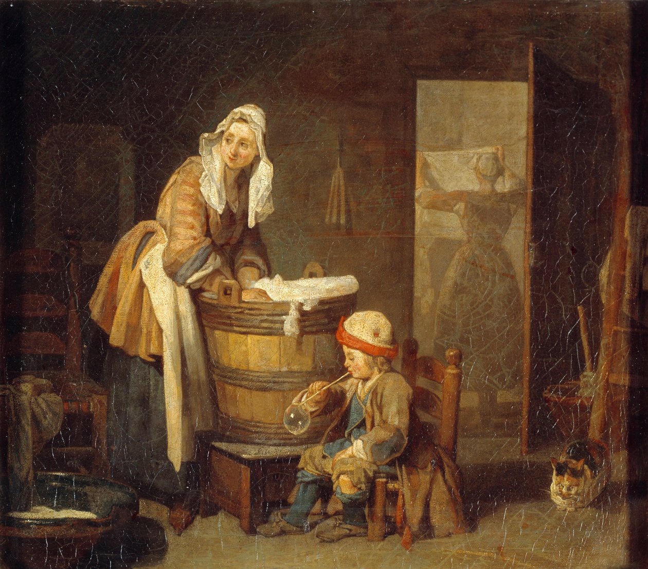 Pračka. Obraz Jean Baptiste Simeon Chardin (1699-1779) od Jean Baptiste Simeon Chardin