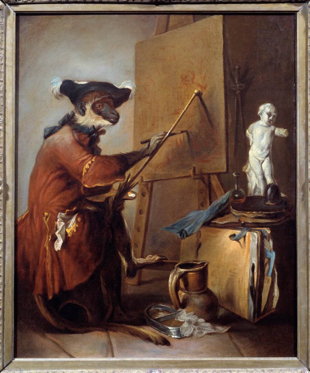 Malíř opice. Znázornění opice v postoji člověka. Obraz Jean Baptiste Simeon Chardin (1699-1779) od Jean Baptiste Simeon Chardin