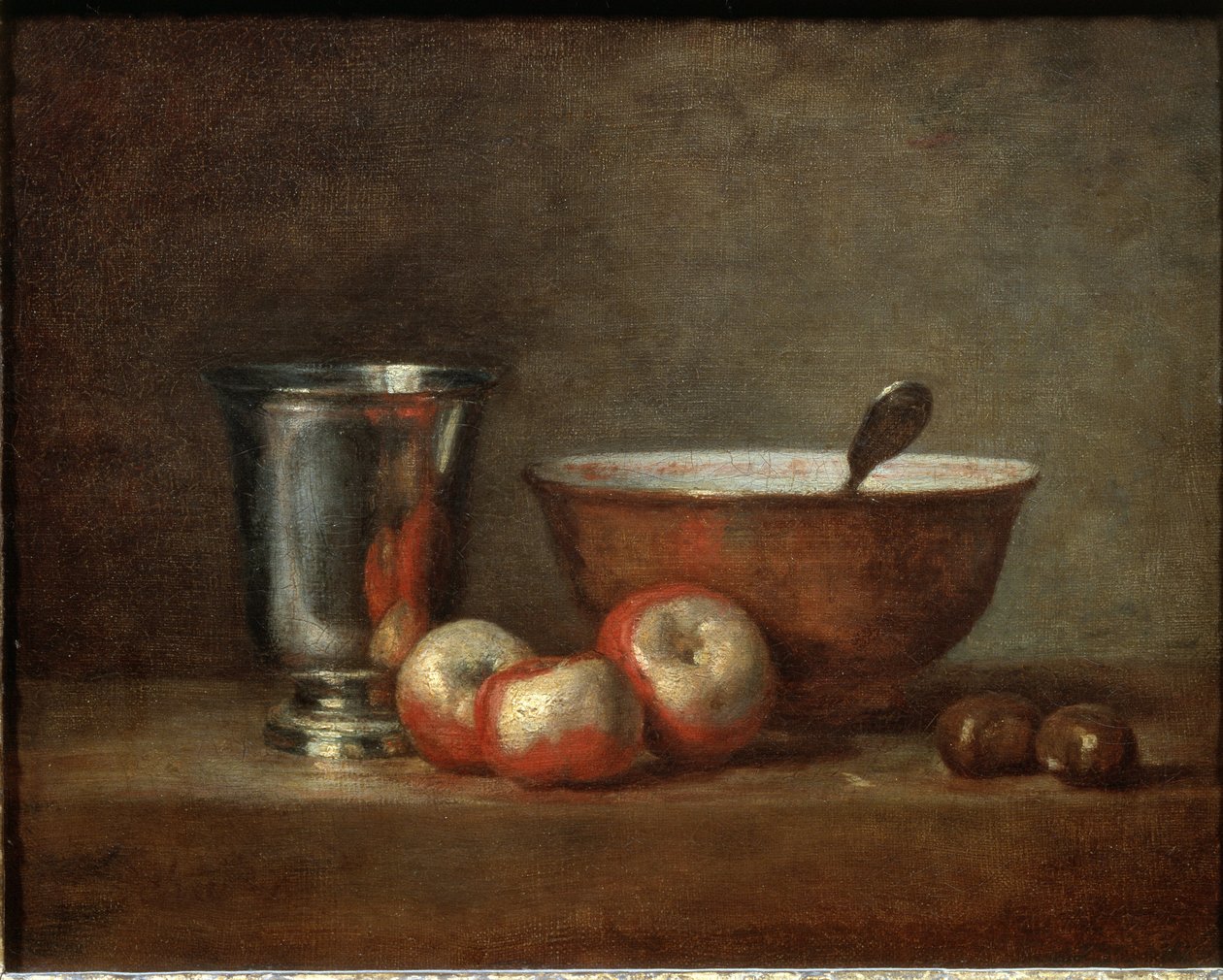 Stříbrný pohár (nebo stříbrný pohár) - Olej na plátně od Jean Baptiste Simeon Chardin