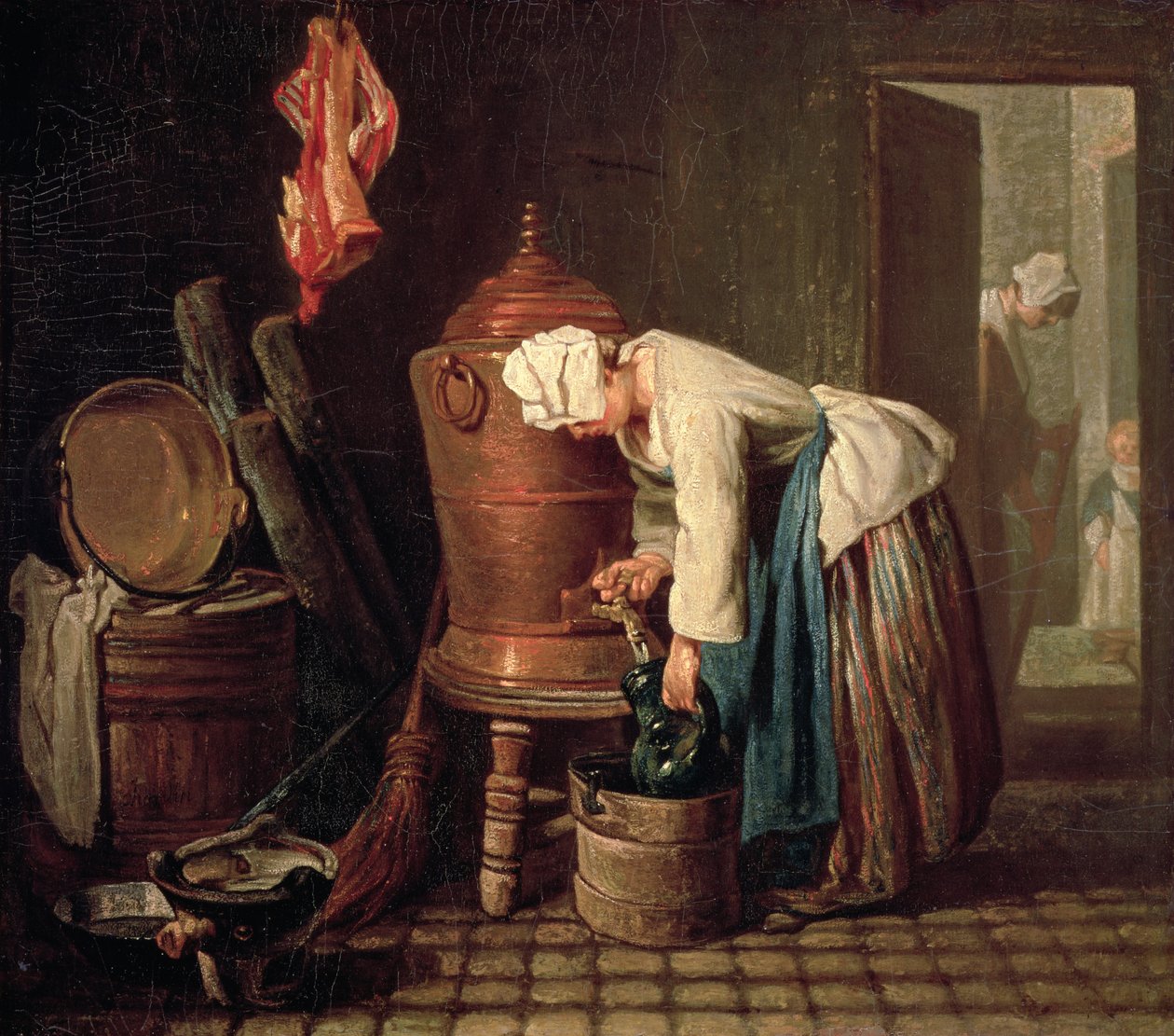 Žena čerpající vodu z měděné cisterny, kolem roku 1732 od Jean Baptiste Simeon Chardin
