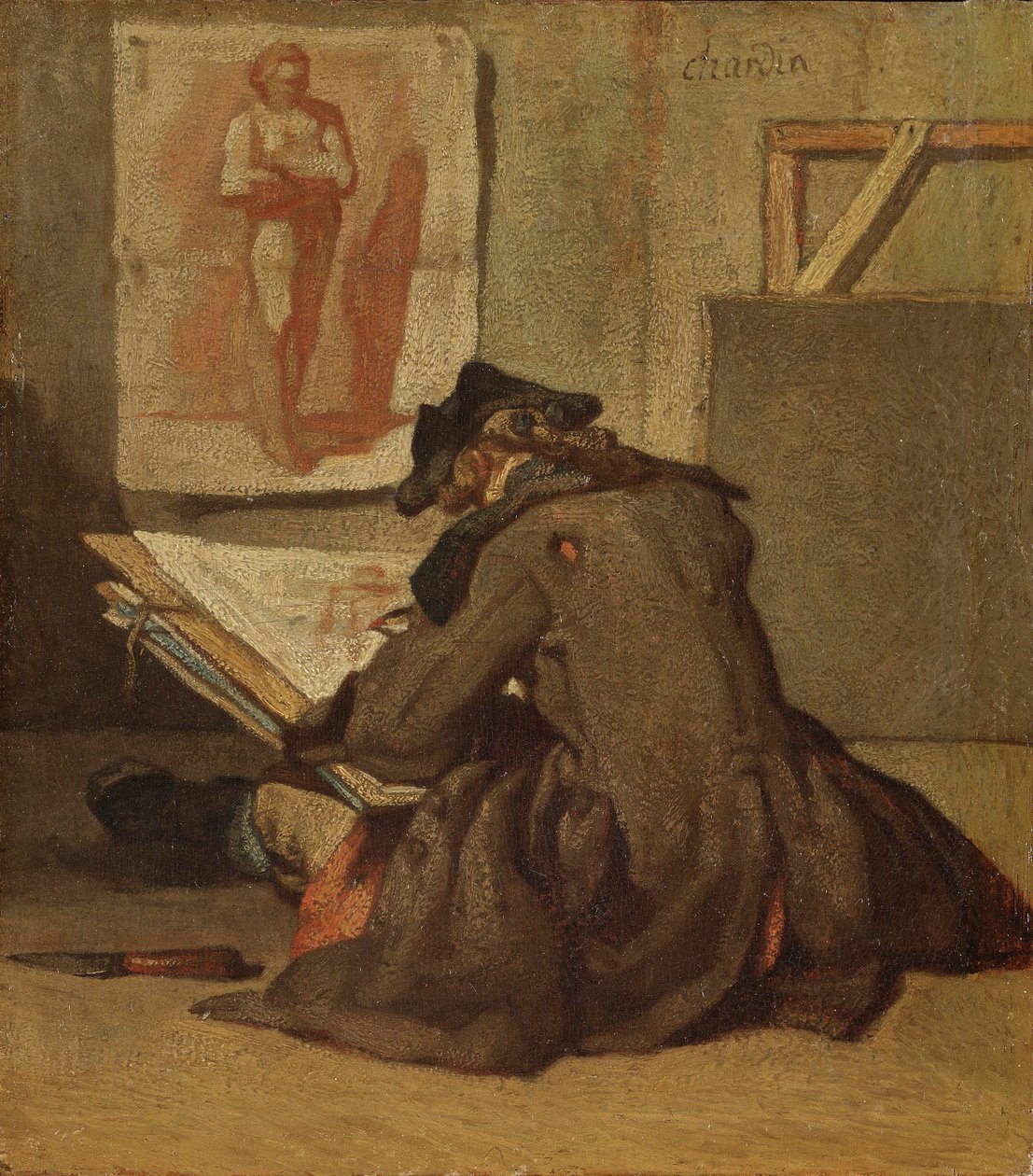 Kresba mladého studenta (olej na dubu) od Jean Baptiste Simeon Chardin