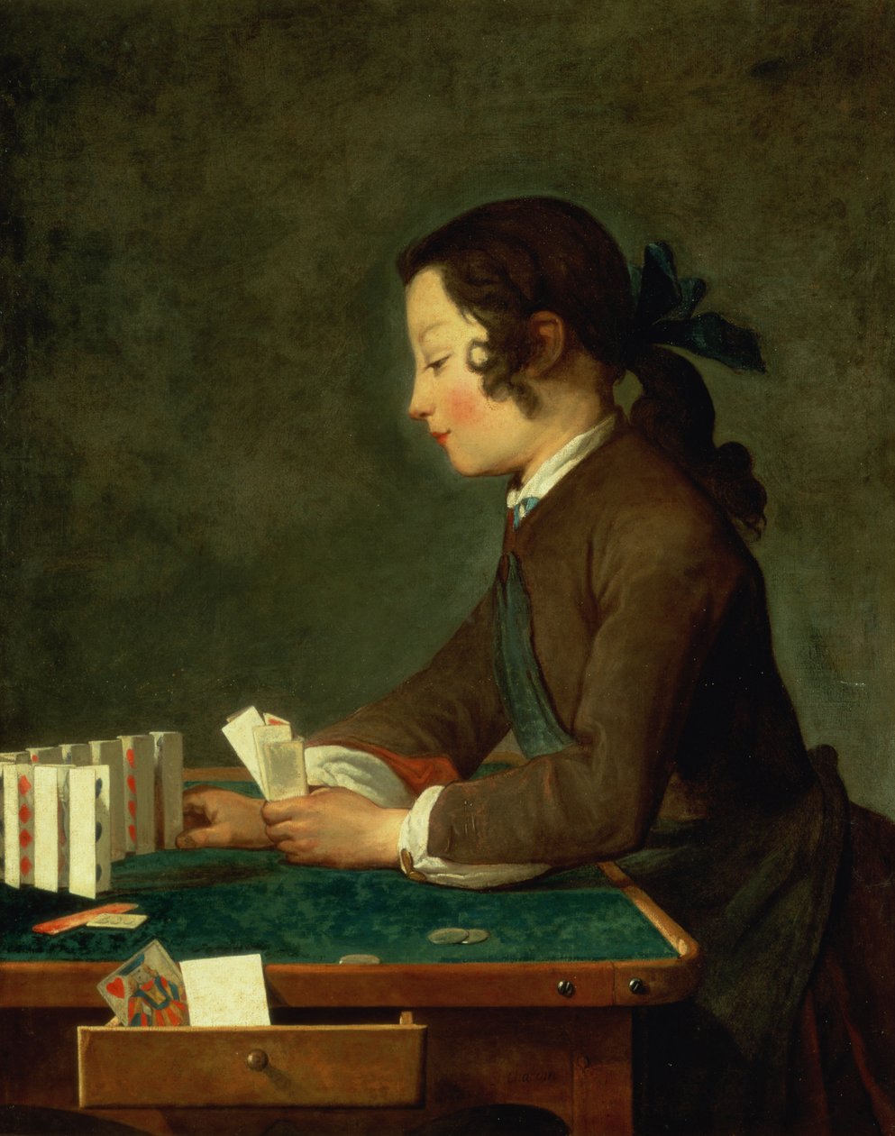 Mladý chlapec hrací karty od Jean Baptiste Simeon Chardin