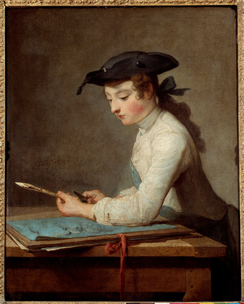 Mladý karikaturista vyřezává tužku. Obraz Jean Baptiste Simeon Chardin (1699-1779) od Jean Baptiste Simeon Chardin