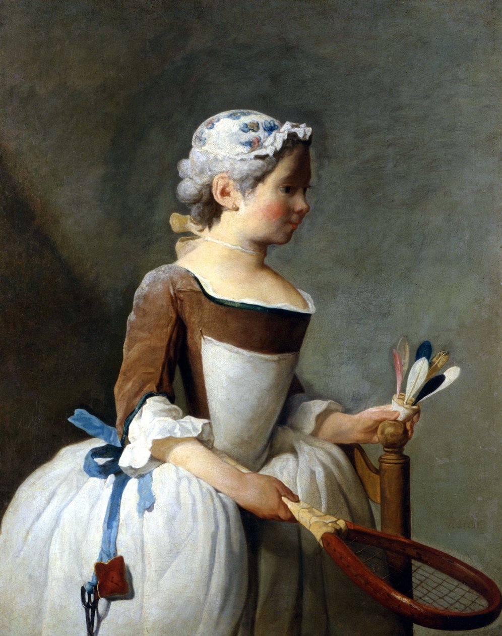 Mladá dívka se sněžnicí a volantem, Jean Baptiste Siméon Chardin (1699 - 1779), olejomalba, Uffizi Museum, Florencie. * od Jean Baptiste Simeon Chardin