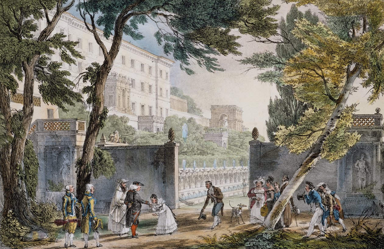 Vila: scéna setkání šlechty - rytina Jana Křtitele (Jean-Baptiste) Thomase (1791-1833), cca 1820 od Jean Baptiste Thomas