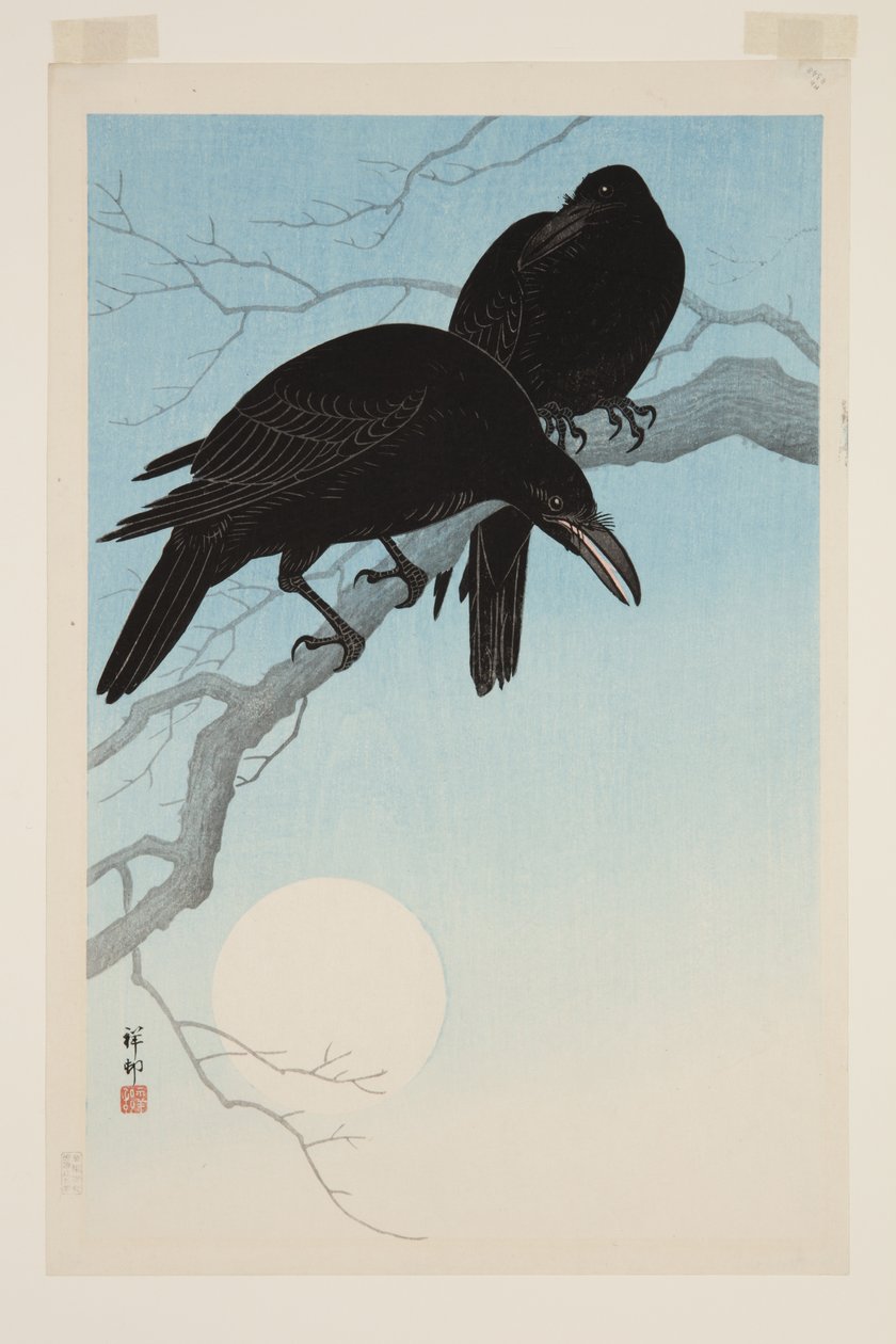 Crows in Moonlight (barevný dřevořez) od Jean Baptiste Thonesse