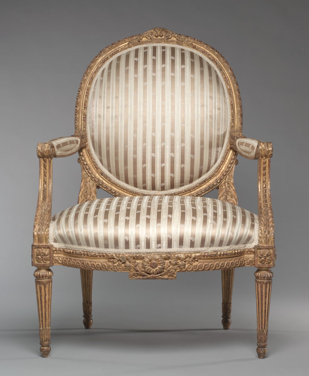 Křeslo (Fauteuil), kolem 1765 (vyřezávané a zlacené dřevo) od Jean Baptiste Tilliard