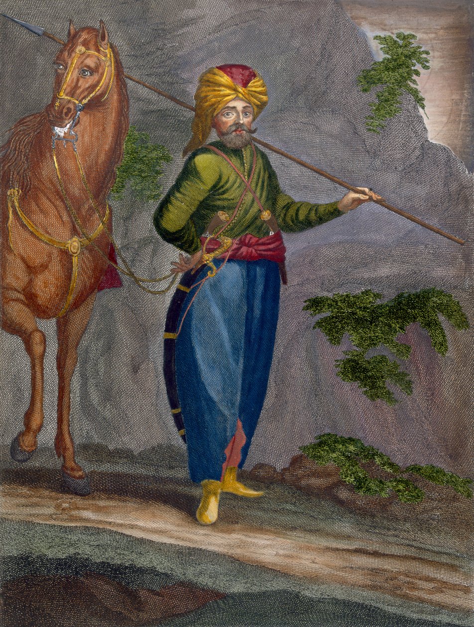 Spahi, deska 34 ze „Sbírky jednoho sta tisků představujících různé národy Levanty“ od Charlese de Ferriola, vyryl Gerard Scotin (1671-1716), 1707-08 od Jean Baptiste Vanmour